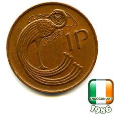 An IRISH 1986 PENNY 1p coin