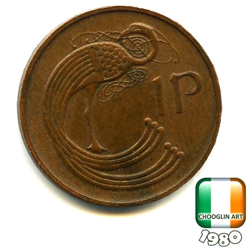 Irish 1980 penny coin - 1980, 1p