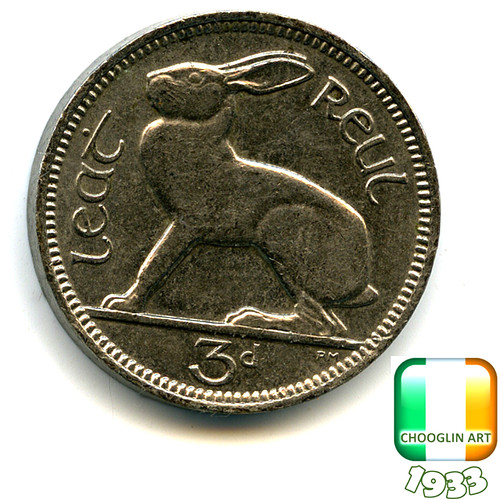 Irish 1933 threepence - irish, 3d
