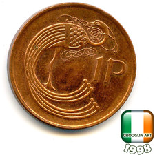 An IRISH 1998 PENNY 1p coin