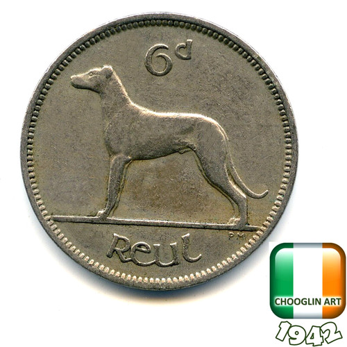 Irish 1942 sixpence 6d - an,