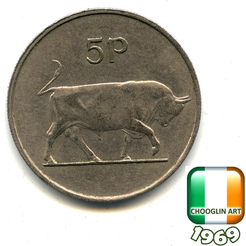 Irish 1969 five pence 5p - 1969,