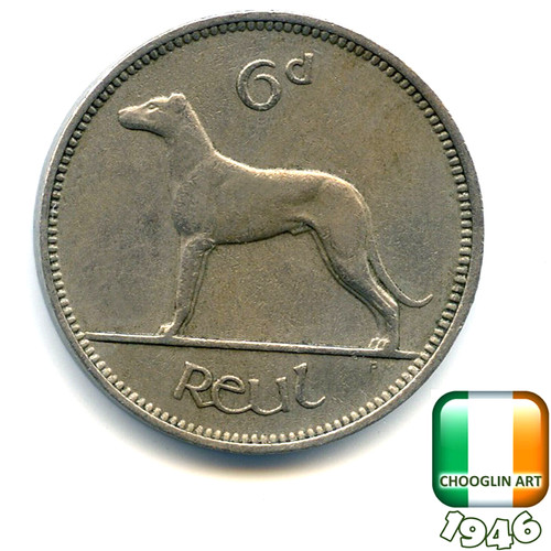 Irish 1946 sixpence 6d - irish,