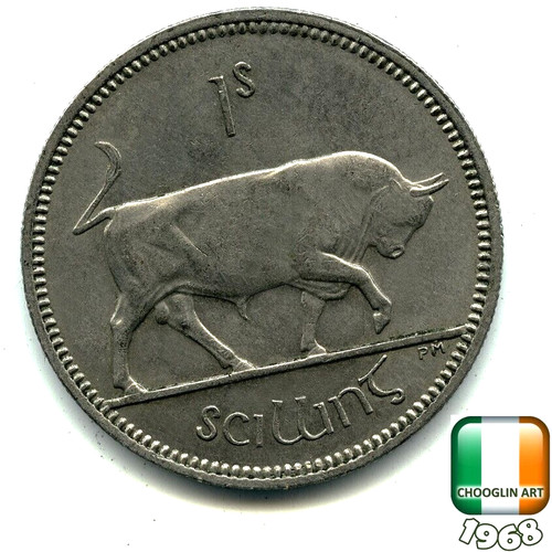 Irish 1968 one shilling 1s - an,