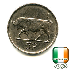 An IRISH 1993 FIVE PENCE 5p