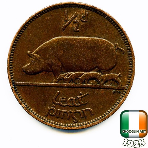 Irish 1928 halfpenny d - an,