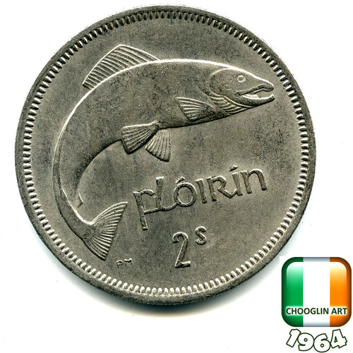 Irish 1964 two shilling - an,
