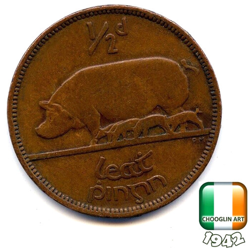 Irish 1942 halfpenny - an,