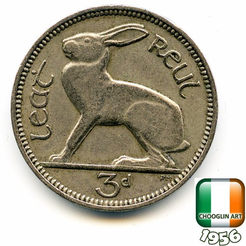 Irish 1956 threepence 3d - an,