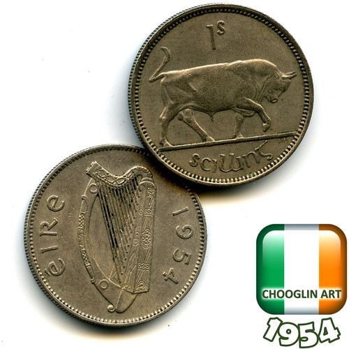 Irish 1954 one shilling - one,