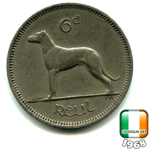Irish 1968 sixpence 6d - an,