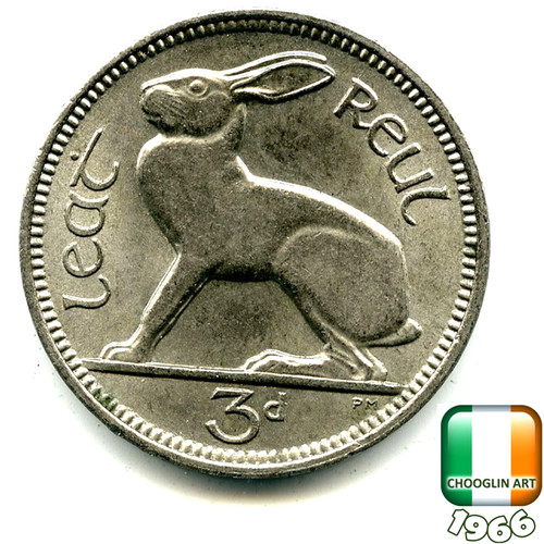 Irish 1966 threepence 3d - irish,